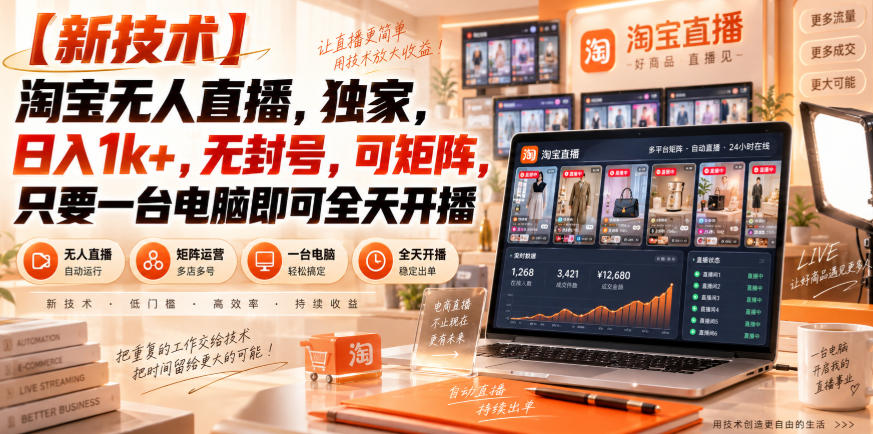 【独家新技术】淘宝无人直播，日入1k+，无封号，可矩阵，只要一台电脑即可全天开播【揭秘】 - 臻优资源网