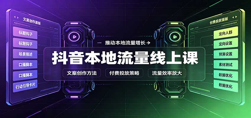 抖音本地流量线上课：账号搭建拍摄剪辑，文案创作与付费投放教学 - 臻优资源网