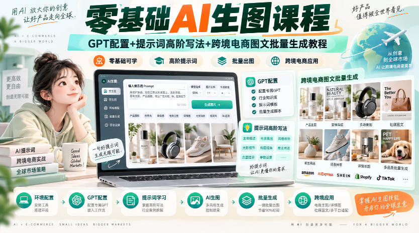 零基础AI生图课程，GPT配置+提示词高阶写法+跨境电商图文批量生成教程 - 臻优资源网
