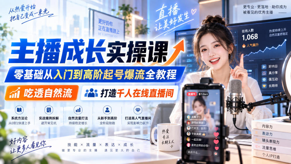 主播成长实操课｜零基础从入门到高阶起号爆流全教程，吃透自然流，打造千人在线直播间 - 臻优资源网