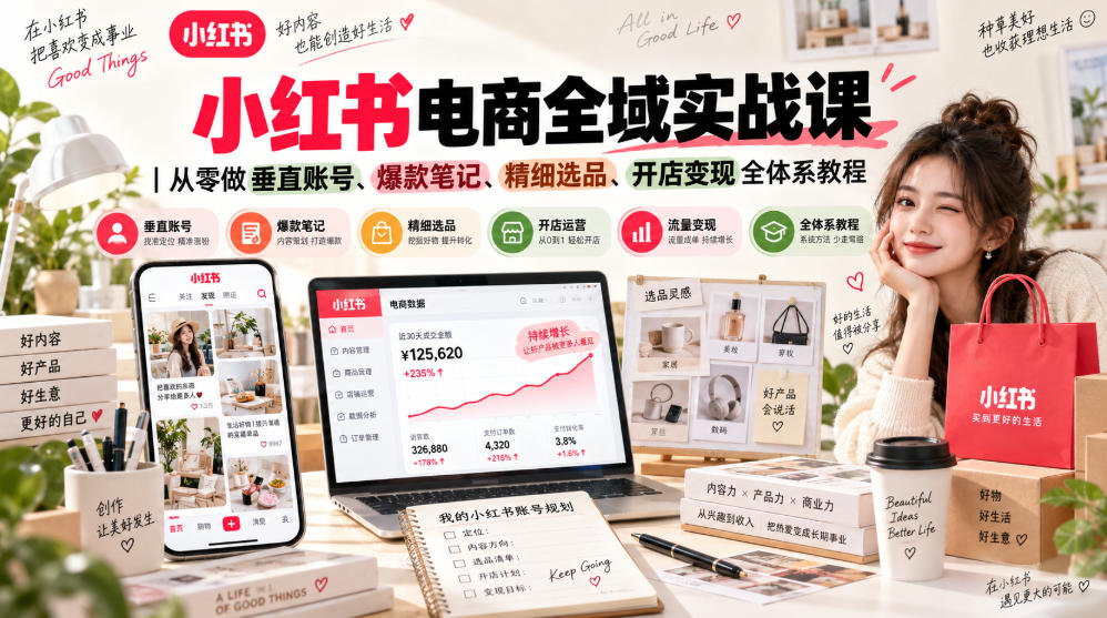 小红书电商全域实战课｜从零做垂直账号、爆款笔记、精细选品、开店变现全体系教程 - 臻优资源网