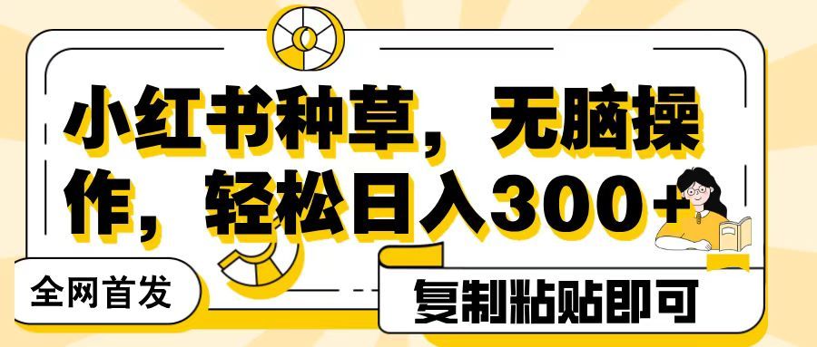 全网首发小红书种草，无脑操作，复制粘贴即可，轻松日入300+ - 臻优资源网