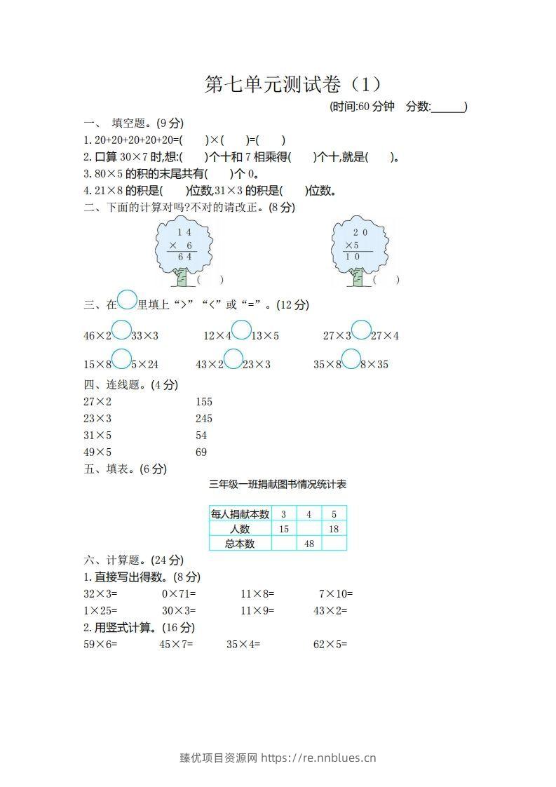 二（下）青岛版数学第七单元检测卷.1（54制） - 臻优资源网