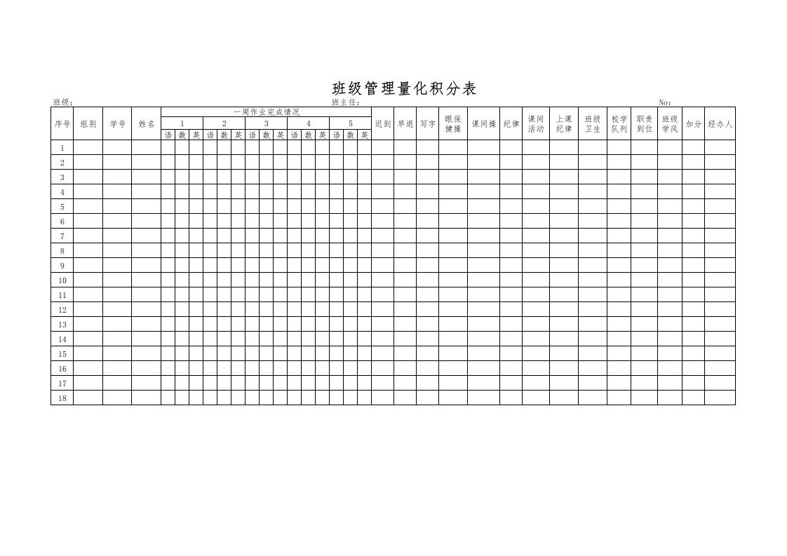 班级管理量化积分表1 - 臻优资源网