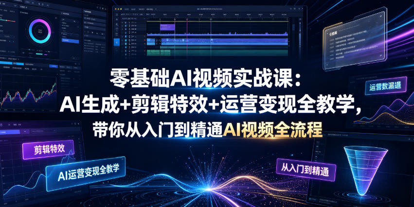 零基础AI视频实战课：AI生成+剪辑特效+运营变现全教学，带你从入门到精通AI视频全流程 - 臻优资源网