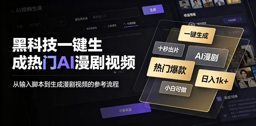 黑科技一键生成热门AI漫剧视频，十秒钟即可搞定，小白也能日入1k+【揭秘】 - 臻优资源网