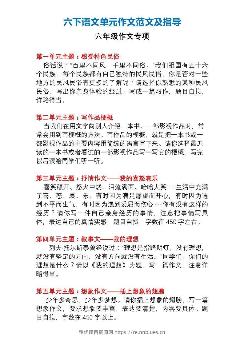 6年级下册语文作文专项练习(含范文) - 臻优资源网