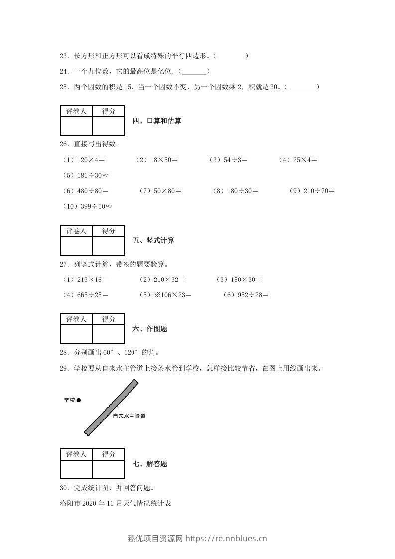 图片[3] - 2020-2021学年河南省洛阳市涧西区四年级上学期期末数学真题及答案(Word版) - 臻优资源网