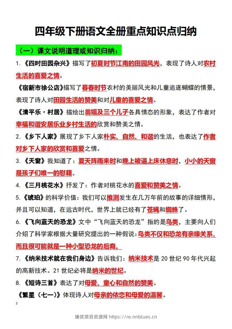图片[2] - 四年级语文下册知识点归纳总复习 - 臻优资源网