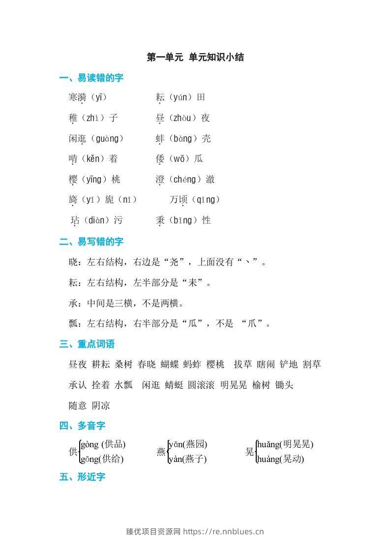 五年级语文下册第一单元单元知识小结（部编版） - 臻优资源网