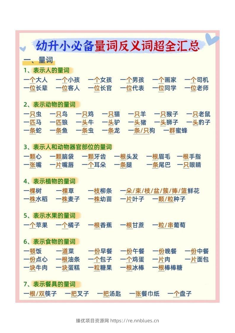 幼小衔接必备量词反义词汇总 - 臻优资源网