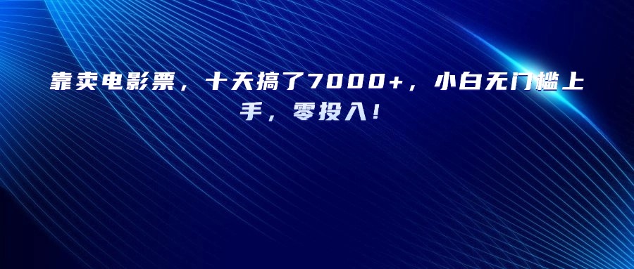 靠卖电影票，十天搞了7000+，小白无门槛上手，零投入！ - 臻优资源网
