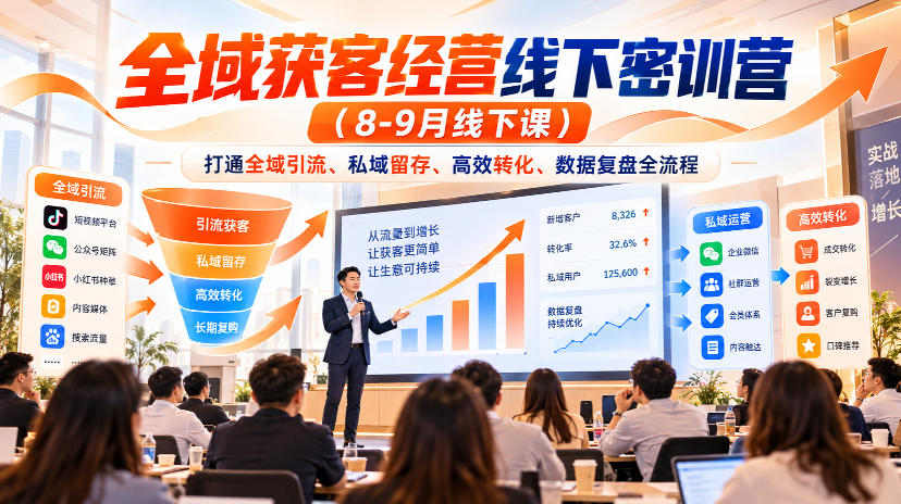 全域获客经营线下密训营（8-9月线下课），打通全域引流、私域留存、高效转化、数据复盘全流程 - 臻优资源网