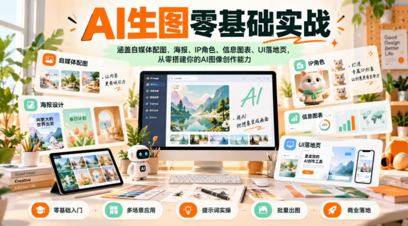 AI生图零基础实战，涵盖自媒体配图、海报、IP角色、信息图表、UI落地页，从零搭建你的AI图像创作能力 - 臻优资源网