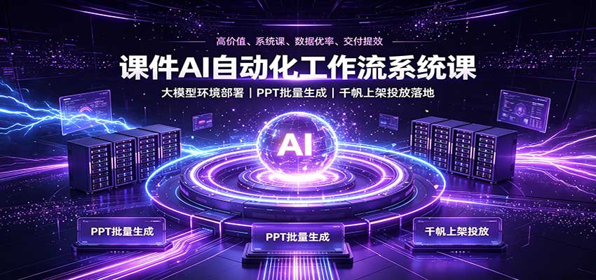 课件AI自动化工作流系统课：大模型环境部署，PPT批量生成，千帆上架投放落地 - 臻优资源网