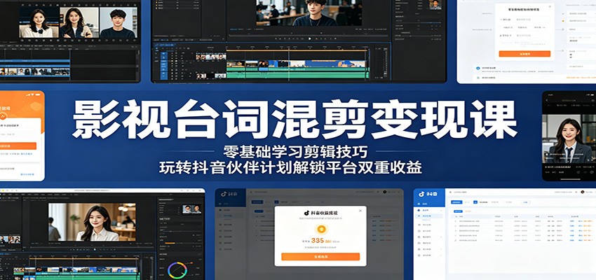 影视台词混剪变现课:零基础学习剪辑技巧,玩转抖音伙伴计划解锁平台双重收益 - 臻优资源网