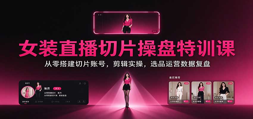 女装直播切片操盘特训课：从零搭建切片账号，剪辑实操，选品运营数据复盘 - 臻优资源网