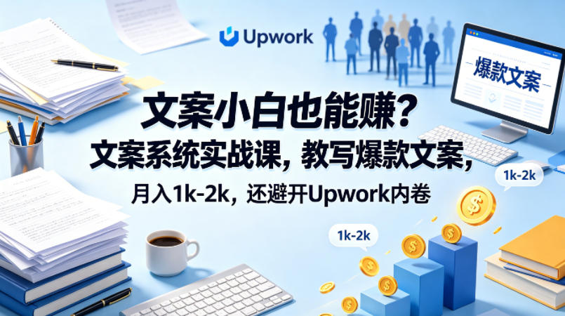 文案小白也能賺？文案系统实战课，教写爆款文案，月入1k-2k，还避开Upwork内卷【原创双语字幕】 - 臻优资源网
