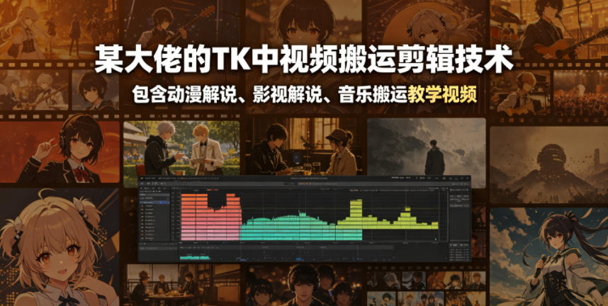 某大佬的TK中视频搬运剪辑技术，包含动漫解说、影视解说、音乐搬运教学视频 - 臻优资源网