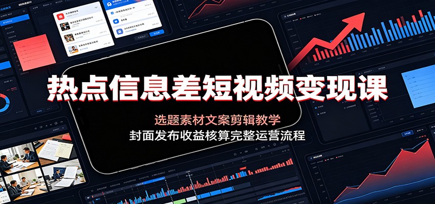 热点信息差短视频变现课：选题素材文案剪辑教学，封面发布收益核算完整运营流程 - 臻优资源网