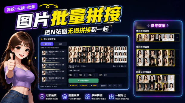 图片批量拼接，把N张图无损拼接到一起，支持横向、竖向、自定义等功能 - 臻优资源网