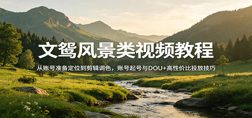 文鸳风景类视频教程：从账号准备定位到剪辑调色，账号起号与DOU+高性价比投放技巧 - 臻优资源网