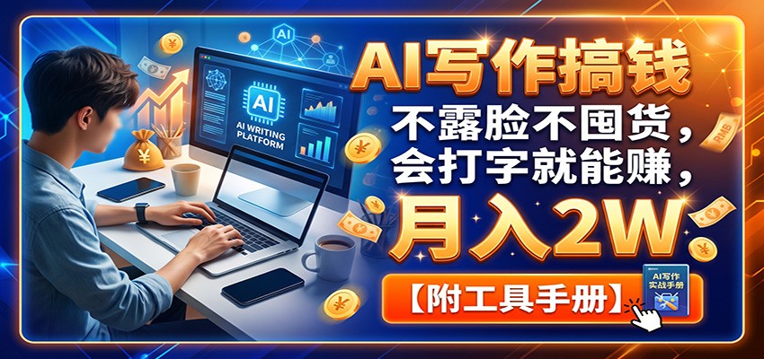 AI写作搞钱：不露脸不囤货，会打字就能赚，月入2W【附工具手册】 - 臻优资源网