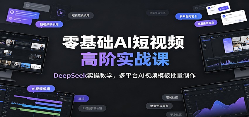 零基础AI短视频高阶实战课:DeepSeek实操教学,多平台AI视频模板批量制作 - 臻优资源网