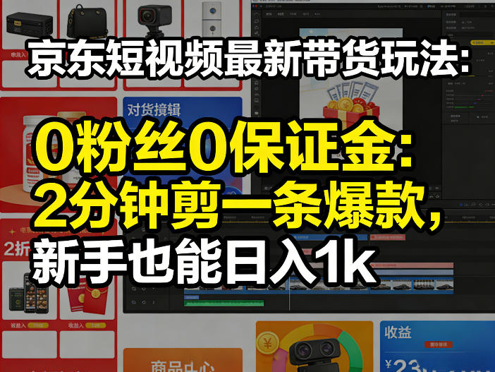 京东短视频最新带货玩法，0粉丝0保证金，2分钟剪一条爆款，新手也能日入1k+【揭秘】 - 臻优资源网