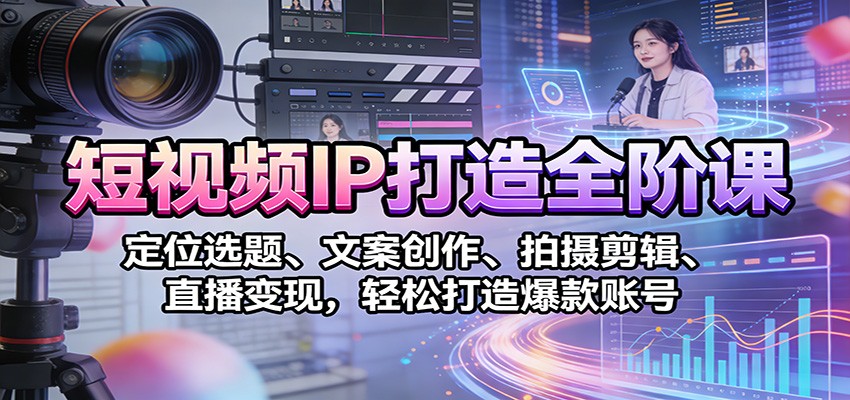 短视频IP打造全阶课：定位选题、文案创作、拍摄剪辑、直播变现，轻松打造爆款账号 - 臻优资源网