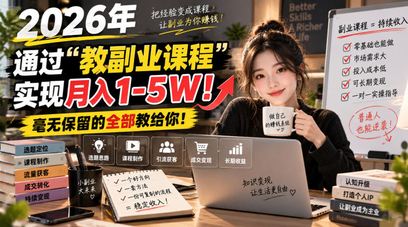 2026年通过“教副业课程”实现月入1-5W！毫无保留的全部教给你！ - 臻优资源网