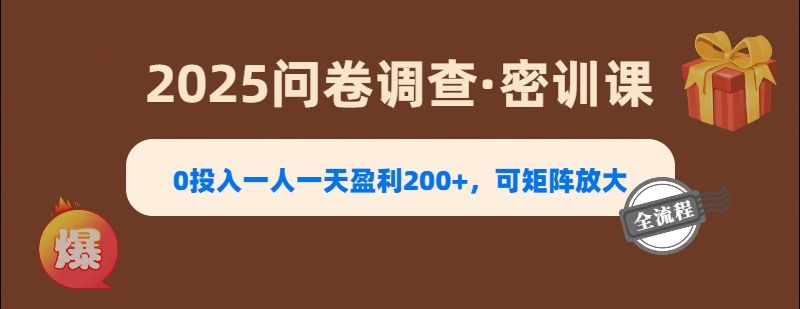 2025《问卷调查》0投入一人一天盈利200+，可矩阵放大 - 臻优资源网