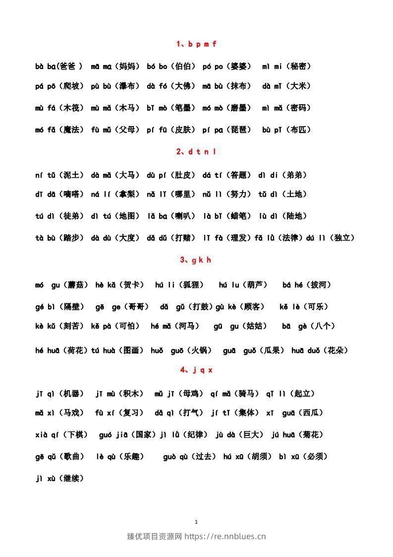 一上语文汉语拼音拼读练习（晨读晚读最佳资料） - 臻优资源网