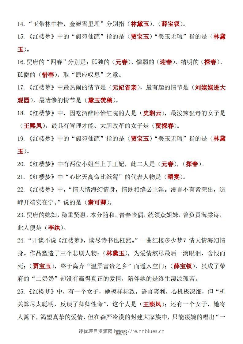 图片[2] - 四大名著知识点汇总之《红楼梦》 - 臻优资源网