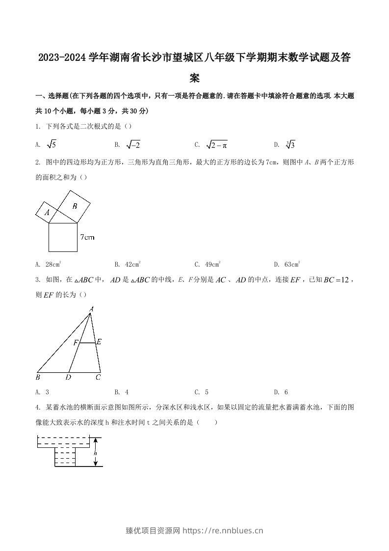2023-2024学年湖南省长沙市望城区八年级下学期期末数学试题及答案(Word版) - 臻优资源网
