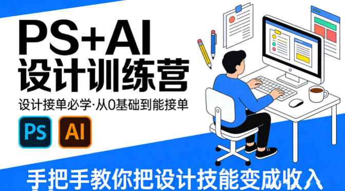 设计接单必学，PS+AI设计训练营，从0基础到能接单，手把手教你把设计技能变成收入 - 臻优资源网