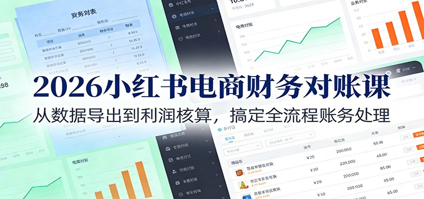 2026小红书电商财务对账课：从数据导出到利润核算，搞定全流程账务处理 - 臻优资源网