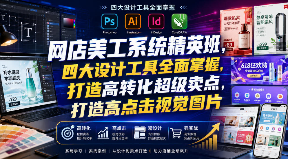 网店美工系统精英班，四大设计工具全面掌握，打造高转化超级卖点，打造高点击视觉图片（2026年7月） - 臻优资源网
