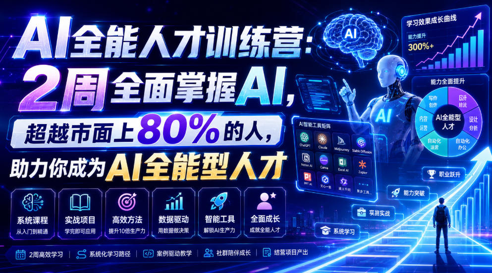 AI全能人才训练营：2周全面掌握AI，超越市面上80%的人，助力你成为AI全能型人才 - 臻优资源网