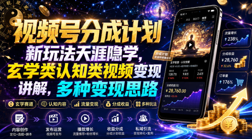 视频号分成计划新玩法天涯隐学，玄学类认知类视频变现讲解，多种变现思路 - 臻优资源网