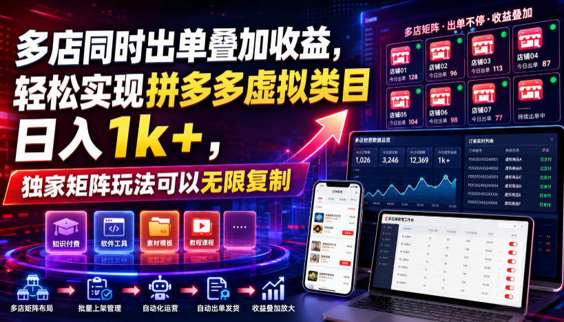多店同时出单叠加收益，轻松实现拼多多虚拟类目日入1k+，独家矩阵玩法可以无限复制【揭秘】 - 臻优资源网