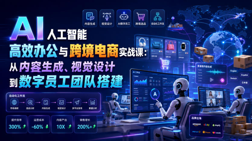 AI人工智能高效办公与跨境电商实战课：从内容生成、视觉设计到数字员工团队搭建 - 臻优资源网