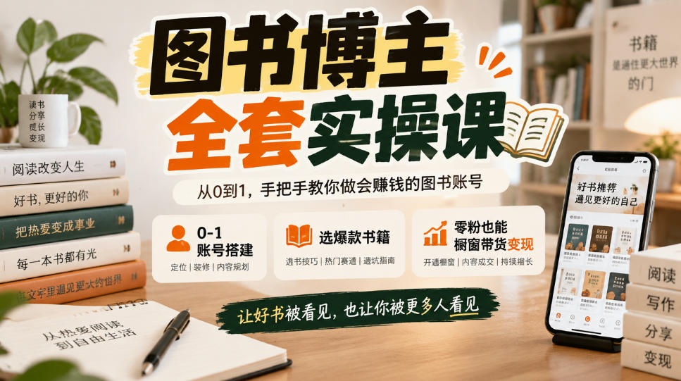 图书博主全套实操课，0‑1账号搭建，选爆款书籍，零粉也能橱窗带货变现 - 臻优资源网