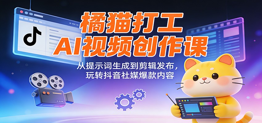 橘猫打工AI视频创作课：从提示词生成到剪辑发布，玩转抖音社媒爆款内容 - 臻优资源网