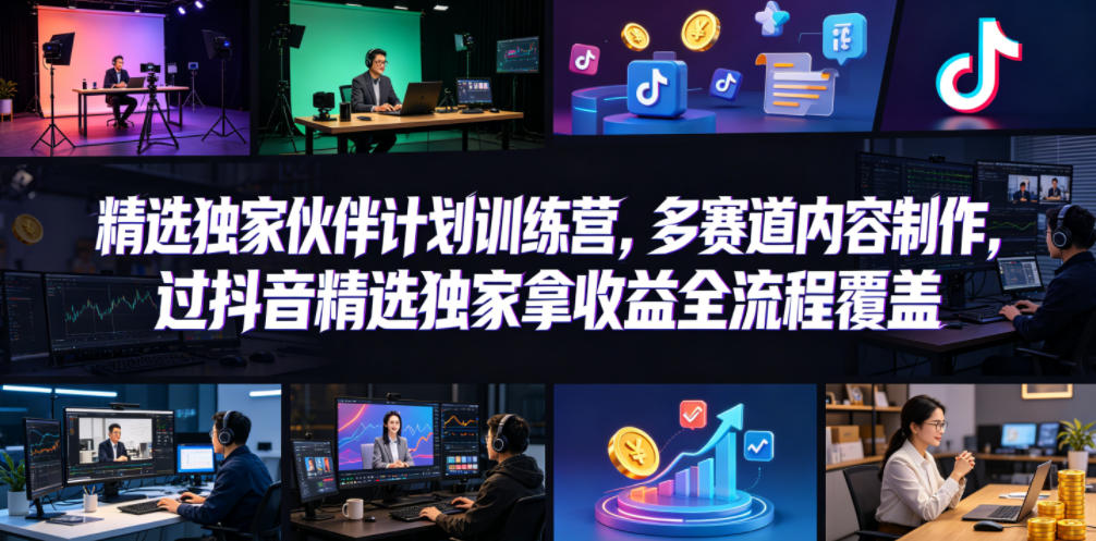 小豁食堂精选独家伙伴计划训练营，多赛道内容制作，过抖音精选独家拿收益全流程覆盖 - 臻优资源网