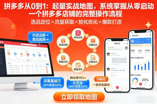 拼多多从0到1：起量实战地图，系统掌握从零启动一个拼多多店铺的完整操作流程 - 臻优资源网
