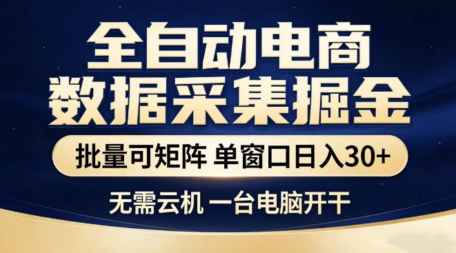 全自动电商数据集掘金，批量可矩阵，单窗口日入30+，无需云机，一台电脑开干【揭秘】 - 臻优资源网
