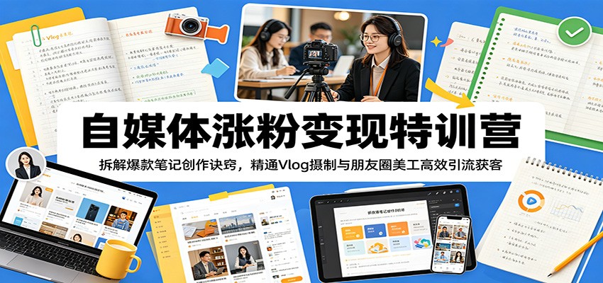 自媒体涨粉变现特训营：拆解爆款笔记创作诀窍，精通Vlog摄制与朋友圈美工高效引流获客 - 臻优资源网