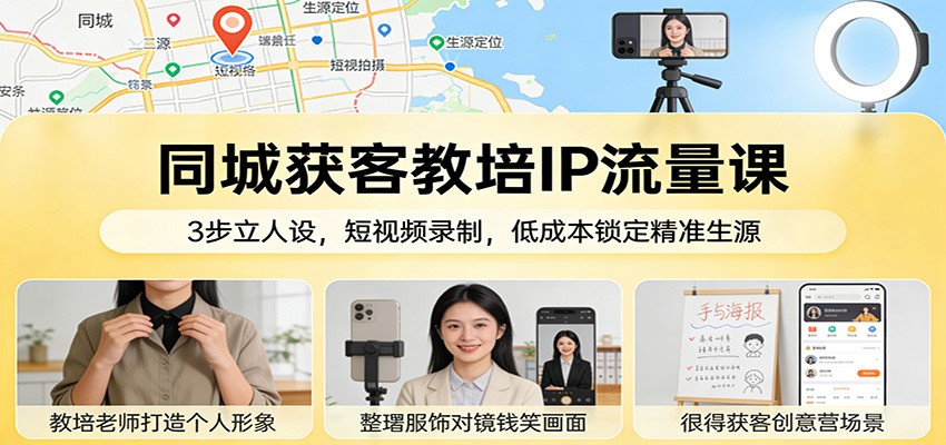 同城获客教培IP流量课：3步立人设，短视频录制，低成本锁定精准生源 - 臻优资源网