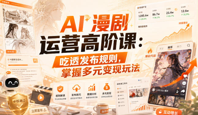 AI漫剧运营高阶课：吃透发布规则，掌握多元变现玩法 - 臻优资源网